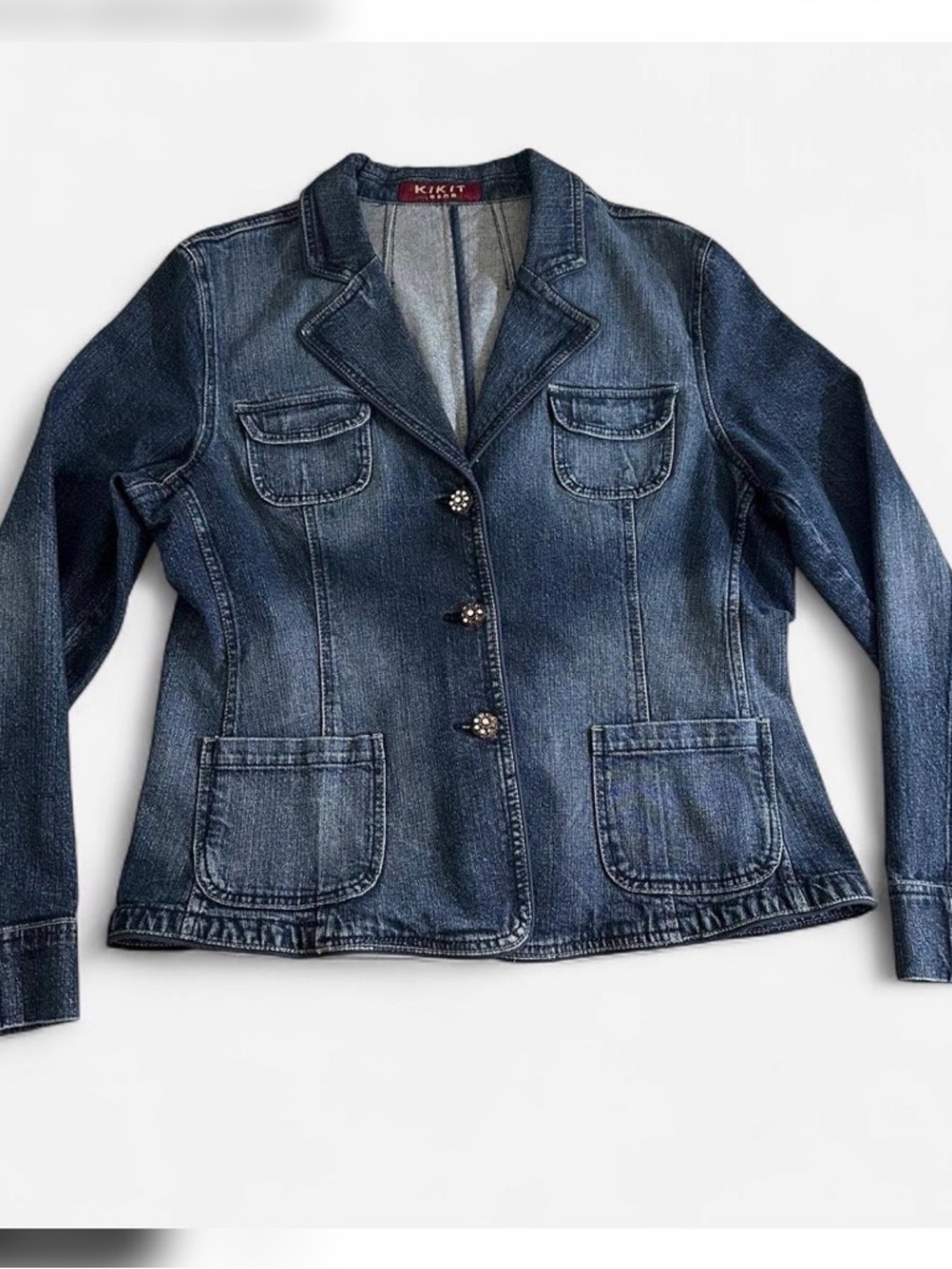 Kikit Denim Jacket XL Dark Wash Button Front Jean Jacket Y2K Soft Grunge 2000s